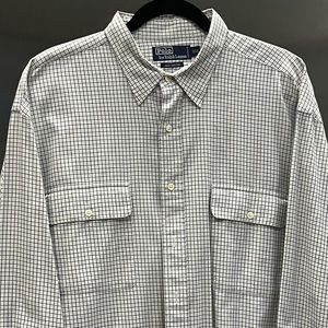 POLO Ralph Lauren Men's XXL Blue/White Grid Button-Down Long Sleeve Dress Shirt